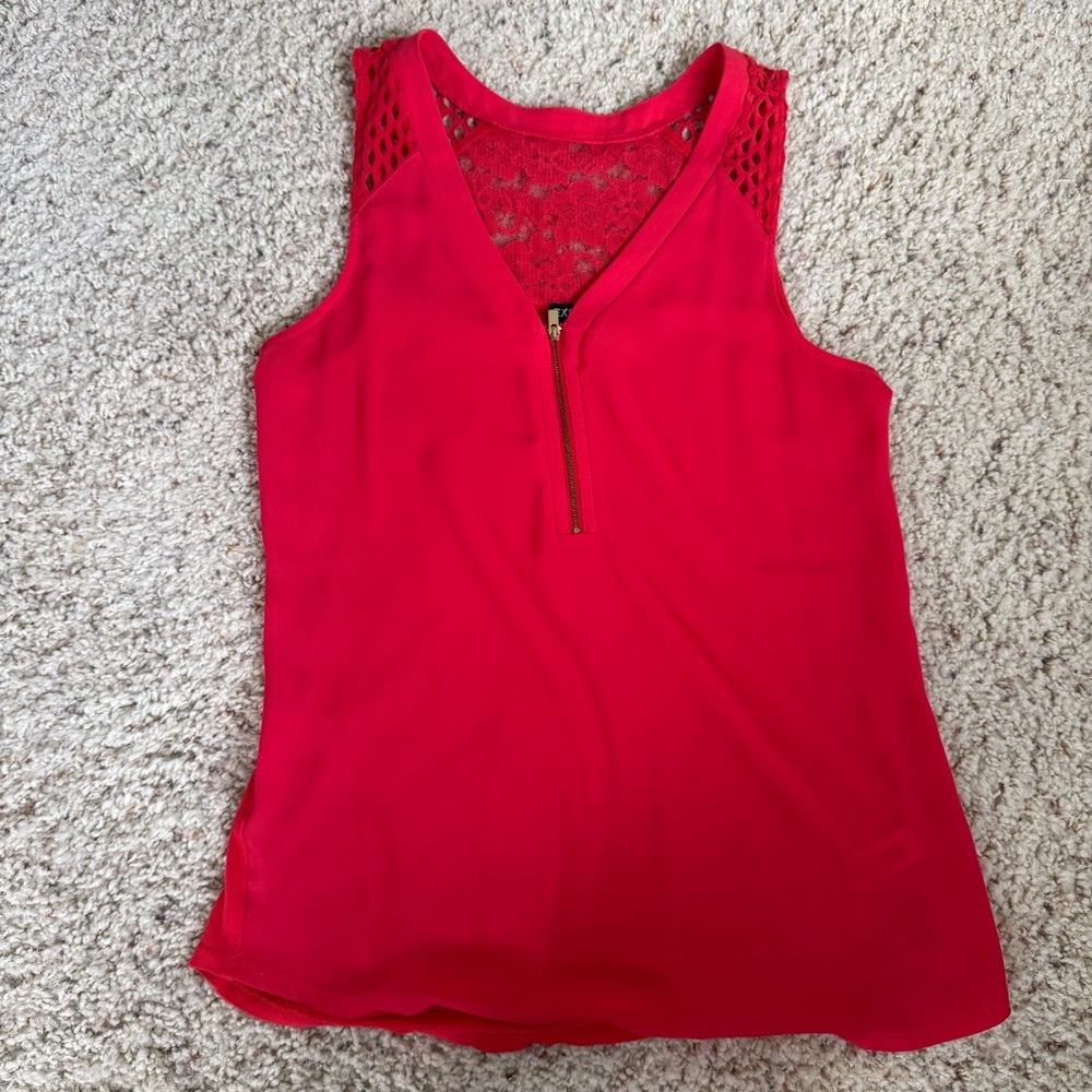 Express Women’s Red Coral‎ Zip Blouse Shirt Tank Top Lace Back Small Sleeveless